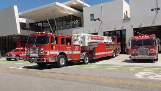 LAFD Light Force 37 Battalion 9 amp BHFD Engine 1 Responding from SMFD Station 1 [upl. by Arley]