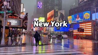 4k Virtual Winter Snow Walk New York Morning Walking Tour Manhattan Times Square [upl. by Akital]