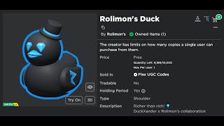 Claiming the Rolimons Duck UGC Limited  Roblox [upl. by Euqininod]