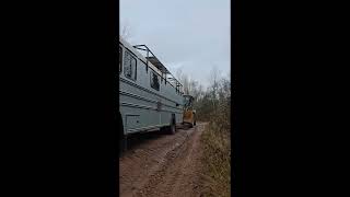 Moving day Offgrid bus tiny home goes into the woods with NO BRAKES [upl. by Acirrehs950]