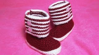 How to Knit Boot Style Red and White Baby Booties Part 2  Right Bootie [upl. by Tedmund]