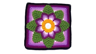 Como tejer el Cuadrado de colores N° 57 o muestra con flor en 3D a crochet para colchas y cojines [upl. by Kira]