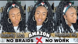 MUST HAVE AMAZON HEADBAND WIG 2021 CHEAP BUTTERFLY LOCS WIG  ON THE GO WIG W HEADBANDS ATTACHED [upl. by Joslyn]