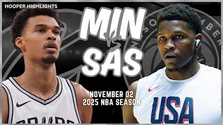 Minnesota Timberwolves vs San Antonio Spurs Full Game Highlights  Nov 2  2025 NBA Season [upl. by Nylaj331]