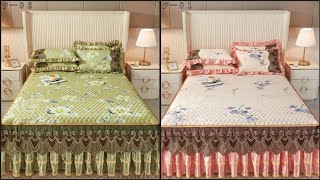 Crystal Velvet Macreme Bed Skirt Set Flower Printed Clip Cotton All Season Universal Non Slip [upl. by Reiter]