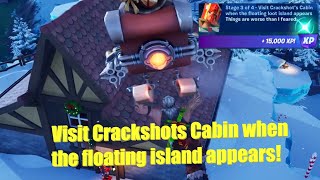 Visit Crackshots Cabin when the floating island appears Now Working Fortnite Winterfest Quest [upl. by Nevarc]