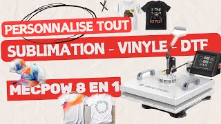 On personnalise tout  Heat Press MECPOW 8 en 1 Sublimation Mug Acrylique Tee shirt Bois Verre [upl. by Meador399]