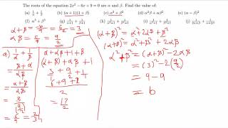 ROOTS OF QUADRATIC EQUATIONS alpha and beta [upl. by Ellenehs]