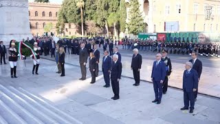 Mattarella depone una corona dalloro allAltare della Patria per Giorno Unità Nazionale [upl. by Anaerb]