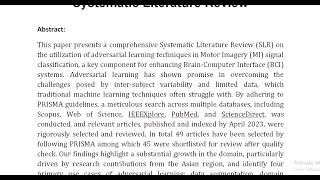 Motor Imagery Signal Classification Using Adversarial Learning A Systematic Literature Review [upl. by Pasahow]