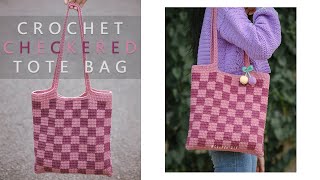 Easy Crochet Checkered Tote Bag Tutorial  Chenda DIY [upl. by Aiel]