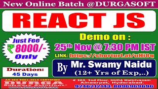 REACT JS Online Training  DURGASOFT [upl. by Laith17]