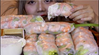 ASMR GIANT Spring Rolls Mukbang  Shrimp Spring Rolls [upl. by Aned]