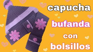 Bufanda capucha con bolsillos a Crochet paso a paso [upl. by Eserehc341]