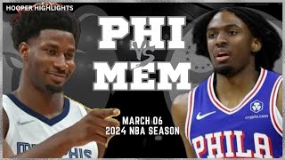 Memphis Grizzlies vs Philadelphia 76ers Full Game Highlights  Mar 6  2024 NBA Season [upl. by Alaehs]