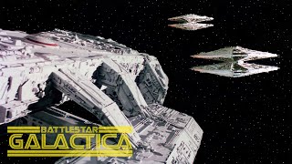 Battlestar Pegasus vs Two Cylon Basestars  Battlestar Galactica 1978 4K [upl. by Viviana]