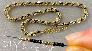 Easy Beaded Rope Necklace Tutorial Beaded Spiral Rope  Seed Bead Jewelry Making [upl. by Suoilenroc]