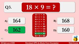 Grade 3 Maths Quiz  Maths Multiplication Quiz  Class 3 Multiplication Table  18 Times  Maths App [upl. by Toiboid]