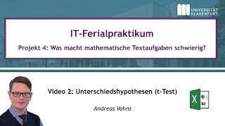 ITFerialpraktikum Video 2 Unterschiedshypothesen tTest [upl. by Einaffyt]