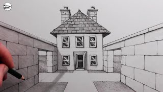 How to Draw a House using OnePoint Perspective for Beginners [upl. by Killion]