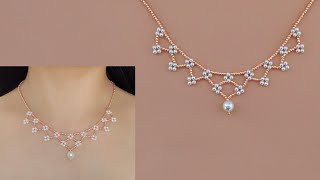 DIY Beaded Lace Necklace with Pearls and Seed Beads How to Make Beaded Jewelry Beading Tutorial [upl. by Nylime294]