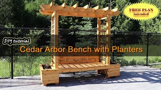 Stunning Cedar Arbor Bench with Planters DIY  stepbystep tutorial Free plan included [upl. by Quincey]