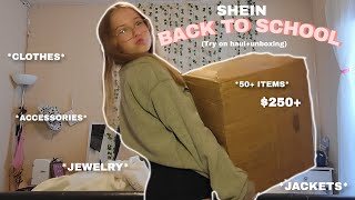 SHEIN BACK TO SCHOOL HAUL TRYON 50 ITEMS 250 CLOTHES ACCESSORIES JELWERY ECT 🏫 [upl. by Ariad965]