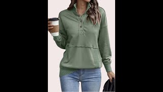 SHEWIN Womens Sweatshirt Casual Long Sleeve Lightweight Sweatshirts Button sweatshirts for women [upl. by Atronna908]