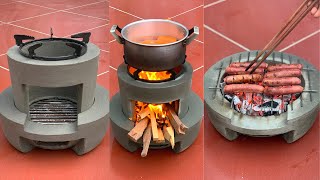 How To Make A 2in1 Firewood Stove From A Plastic Mold  Beautiful and Easy [upl. by Notrab454]