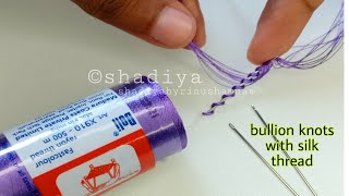 Bullion knot tutorial with silk threadhand embroidery bullion stitch for beginners [upl. by Romito]