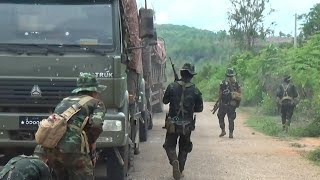 Images of Myanmar rebel armies ambush military convoy and aftermath [upl. by Porush13]