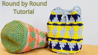 Step by Step Tapestry Crochet Drawstring BagTapestry Crochet in the Round [upl. by Anitsim]