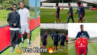 Perfect ✌️ Sekou Kone STORMS Carrington training grounds 🔥 meets Manchester United players after [upl. by Aisanat281]