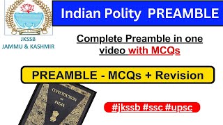 Indian Polity  PREAMBLE MCQs  Constitution of INDIA  PREAMBLE  jkssb ssc jkas upsc [upl. by Diahann]