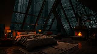 Heavy Rain Storm outside a Cozy Attic Bedroom w Burning Firewood🔥 Rain Sounds for Sleeping 💤 [upl. by Ebneter]