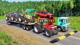 Double Flatbed Trailer Truck vs speed bumpsBusses vs speed bumpsBeamng Drive20 [upl. by Suckow111]