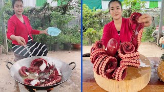 Amazing cooking skills Yummy Giant Octopus cooking  Cooking with Sreypov [upl. by Sokram]