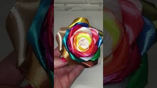 NAJPIĘKNIEJSZA TĘCZOWA RÓŻA ZE WSTĄŻKI KANZASHI handmade rainbow ribbon rose flower diy [upl. by Levon]