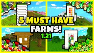 5 MUST HAVE FARMS In Minecraft Bedrock 121 [upl. by Hctub]