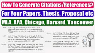 How To Generate References  Generate Citations  Bibliography  APA MLA Chicago Harvard Vancouver [upl. by Anaeirb]