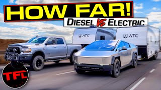 How Far Can a Tesla Cybertruck ACTUALLY Tow We Compare It To a Diesel Truck [upl. by Araes]