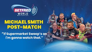 Michael Smiths World Matchplay post match interview  Featuring an appearance from Chris Dobey [upl. by Anaid]