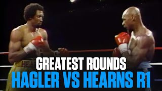 Marvin Hagler vs Tommy Hearns Round 1  GREATEST ROUND OF BOXING  ON THIS DAY [upl. by Anasiul]