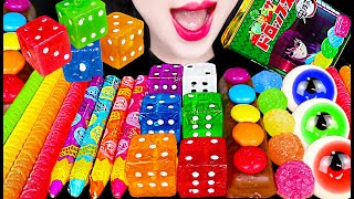 ASMR Rainbow Dessert Edible Crayon Dice Candy 먹는 크레용 주사위 사탕 먹방 Mukbang Eating [upl. by Sirmons]