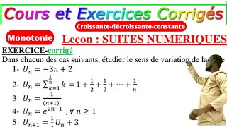 Suites NumériquesMonotoniesens de variations [upl. by Vardon]