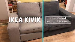 4Year Review Reupholstering My IKEA Kivik Loveseat with New Fabric [upl. by Eelarbed723]