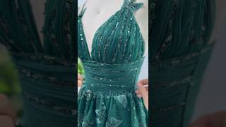 Making a corset beaded butterfly mini dark green dress dress gown fashion promdress wedding [upl. by Dnalsor538]