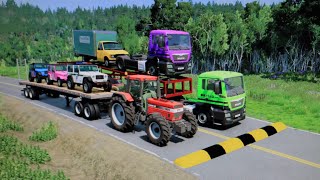 Double Flatbed Trailer Truck vs speed bumpsBusses vs speed bumpsBeamng Drive96 [upl. by Raimes]