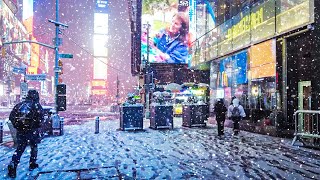 NYC 4AM Snow Walk  42nd Street Times Square 57th Street 5th Avenue Rockefeller Center [upl. by Rebmik]