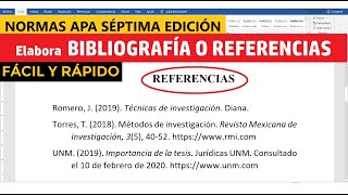 CÓMO HACER LA BIBLIOGRAFÍA O REFERENCIAS EN WORD SEGÚN NORMAS APA SÉPTIMA EDICIÓN 7ma  EJEMPLO [upl. by Assinna]